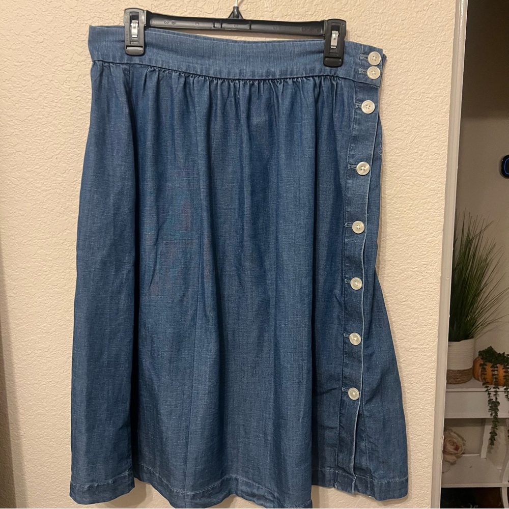 LOFT Blue Button-Front Denim Midi Skirt - Picture 8 of 12
